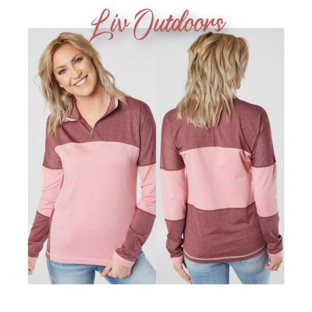 Like New Liv Outdoors Med Savoy Heathered Colorblock Quarter Zip Pullove…